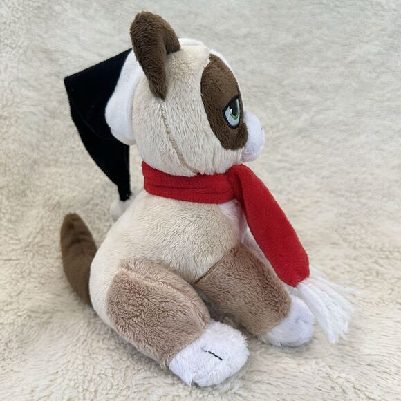 Official Grumpy Cat 7" Plush Christmas Kitty HO HO NO Black Hat Red Scarf - Picture 3 of 5